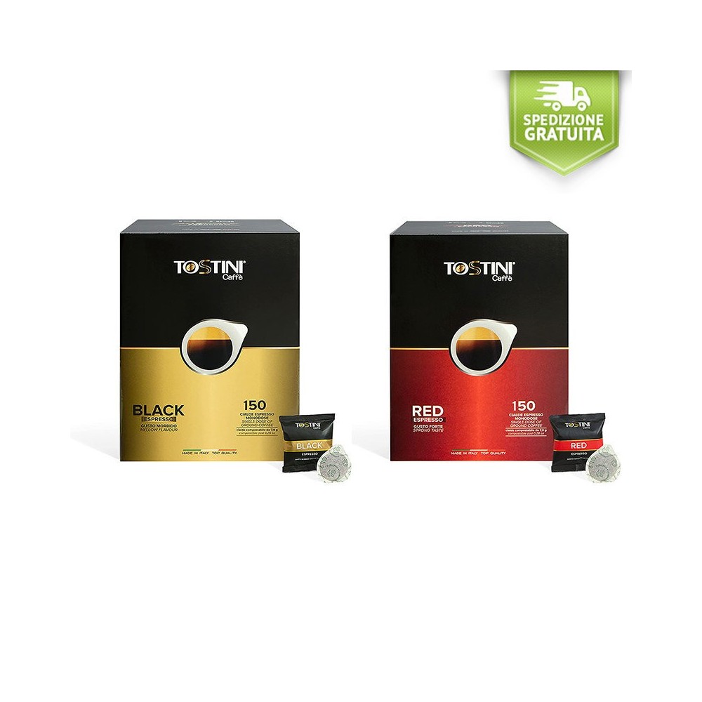 OFFERTA 300 Cialde Caffè TOSTINI Miscela RED + BLACK 8 grammi